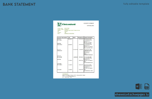 Beispiel eines Kontoauszugs der Vietcombank Vietnam (Excel-Vorschau)
